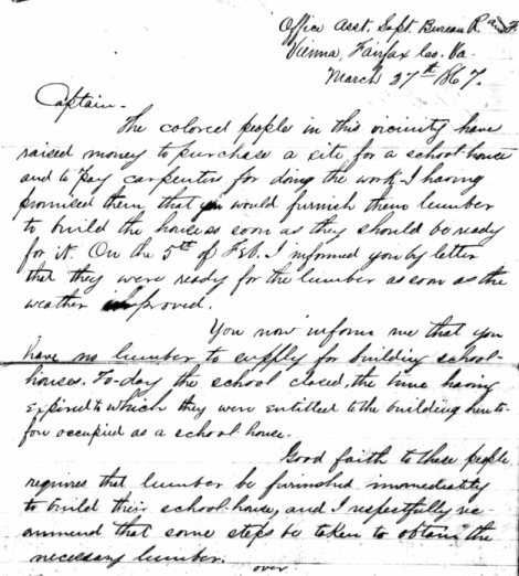 Freedmen's Bureau Letter Requestion Lumber for Vienna